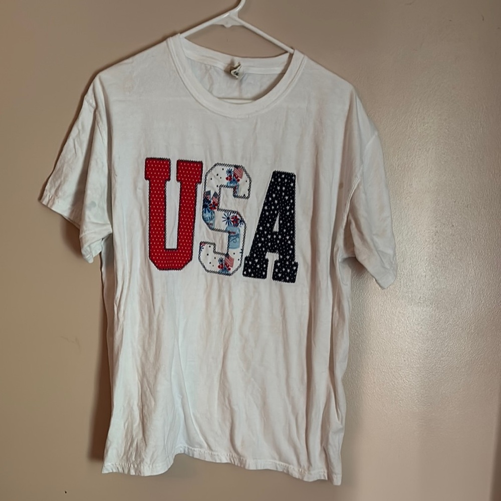 Patriotic embroidered, comfort colors, size large T-shirt
